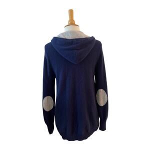 Oats 100% Cashmere Navy Gray Pullover Hooded Sweater Elbow Patches Hoodie Sz M